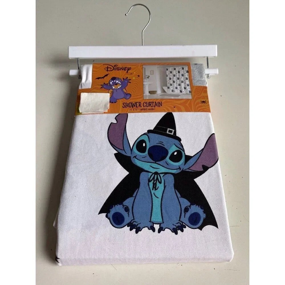 Disney Halloween Lilo Stitch Fabric Shower Curtain Witch Spider Web 72 X 72” NEW